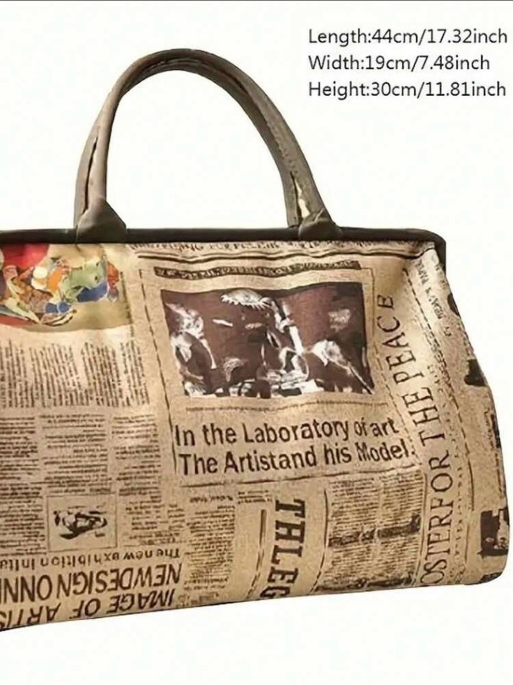 📰 Retro Newspaper Print Canvas Satchel | Artsy Statement Handbag | NWOT